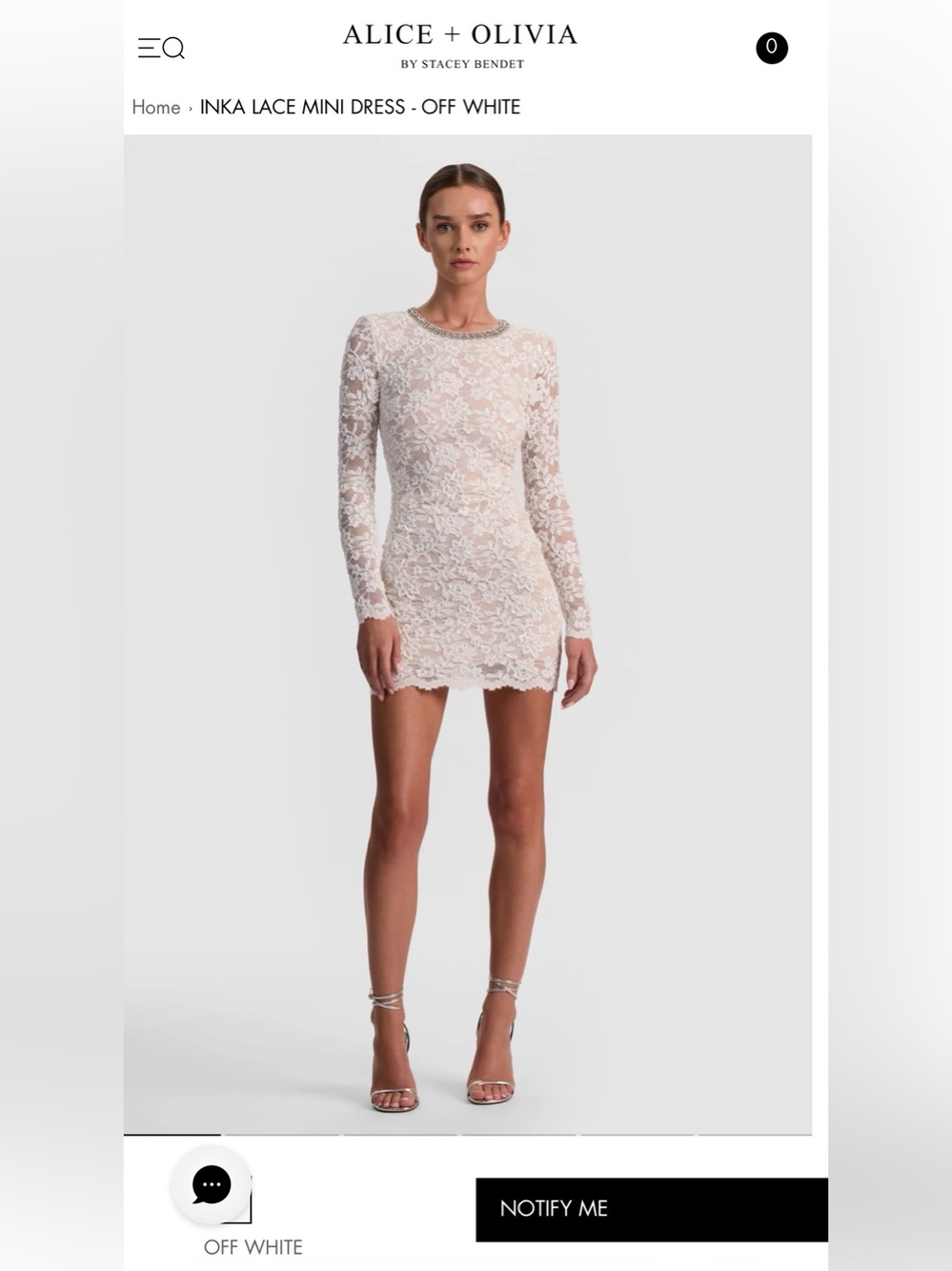 Alice + Olivia Ivory Lace Long-Sleeve Sheath Dress with Beaded Neckline